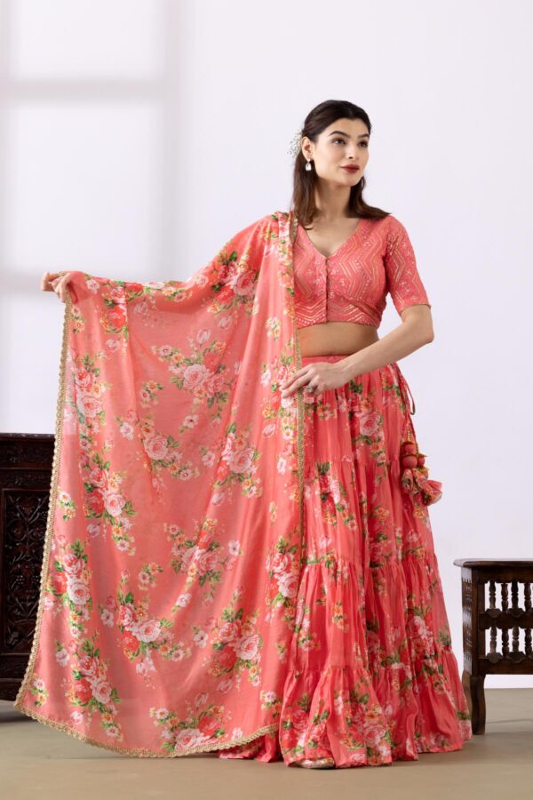 GULMEHER PINK DIGITAL PRINT CHANDARY LEHENGA SET OF 3