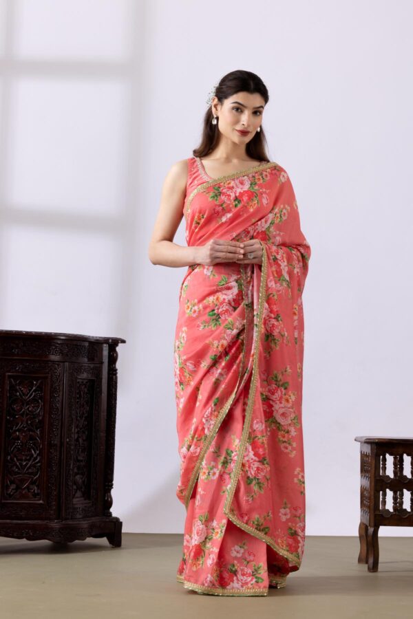 GULMEHER PINK DIGITAL PRINT CHANDARY READY TO WEARE SAREE SET OF 2