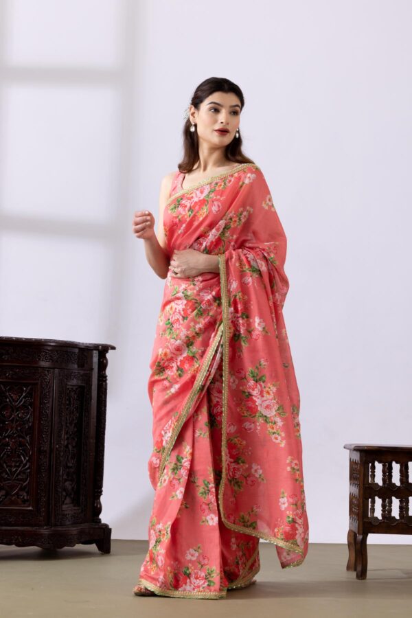 GULMEHER PINK DIGITAL PRINT CHANDARY READY TO WEARE SAREE SET OF 2