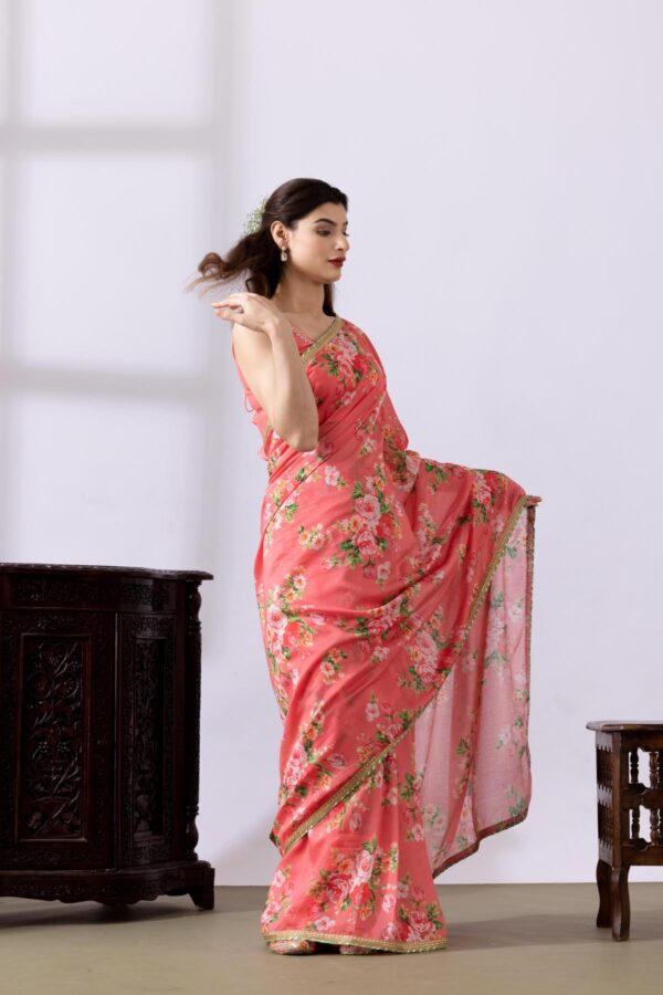 GULMEHER PINK DIGITAL PRINT CHANDARY READY TO WEARE SAREE SET OF 2