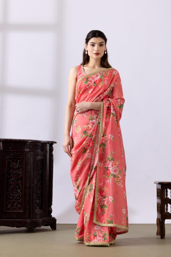 GULMEHER PINK DIGITAL PRINT CHANDARY READY TO WEARE SAREE SET OF 2