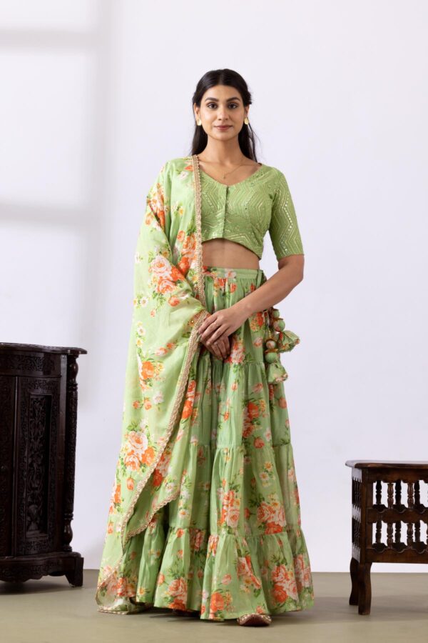 GULMEHER PISTA GREEN DIGITAL PRINT CHANDARY LEHENGA SET OF 3