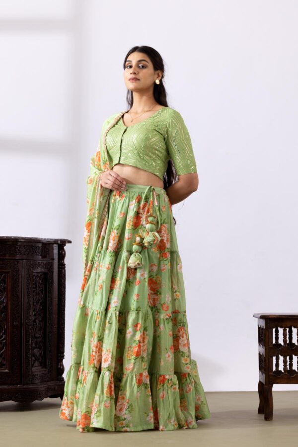 GULMEHER PISTA GREEN DIGITAL PRINT CHANDARY LEHENGA SET OF 3