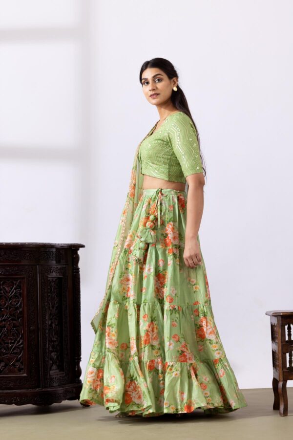 GULMEHER PISTA GREEN DIGITAL PRINT CHANDARY LEHENGA SET OF 3