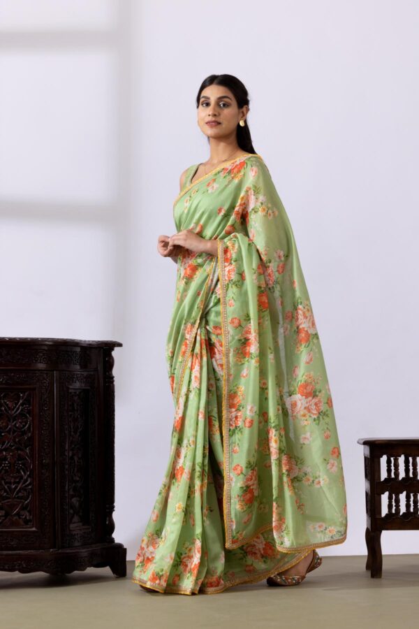 GULMEHER PISTA GREEN DIGITAL PRINT CHANDARY READY TO WEARE SAREE SET OF 2