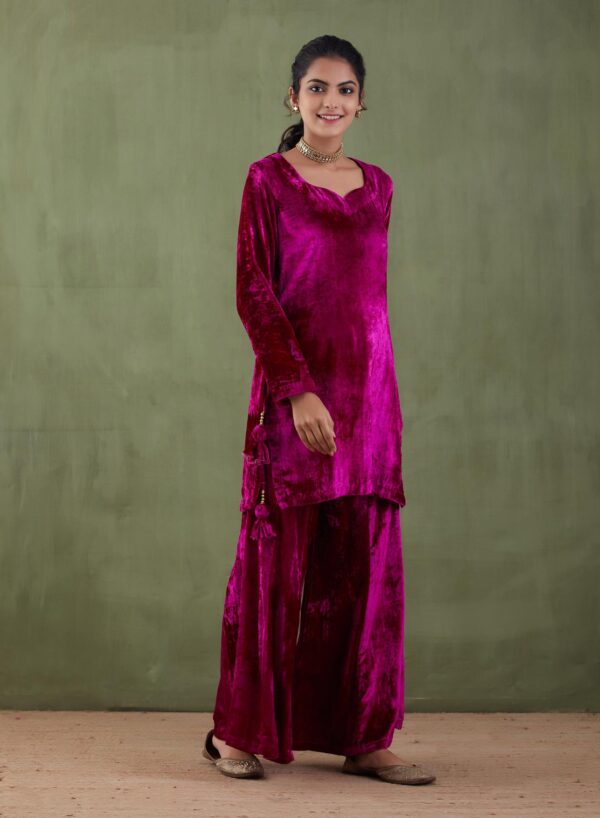 Sunehri Foil-Velvet Short Kurta and Sarara With Foil Printed Velvet Shawl