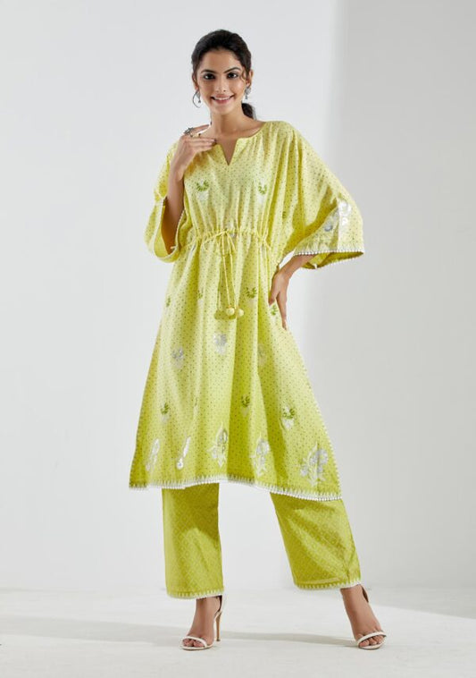 Nargis Lime Green Ombre 2Pcs Kaftan Set