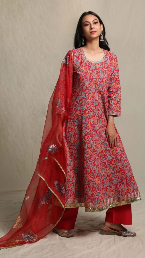 MAKHMAL RED ANARKALI SET