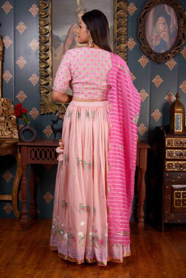 Jashan Foil Printed Cotton Silk Pink Lehenga Set