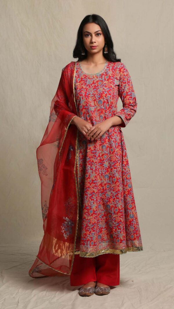 MAKHMAL RED ANARKALI SET