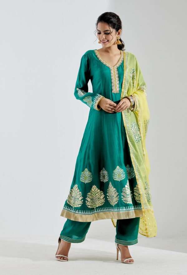 Gul Bahaar Emerald Green 3Pcs Anarkali Set