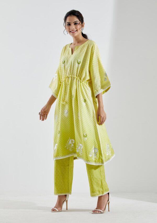 Nargis Lime Green Ombre 2Pcs Kaftan Set