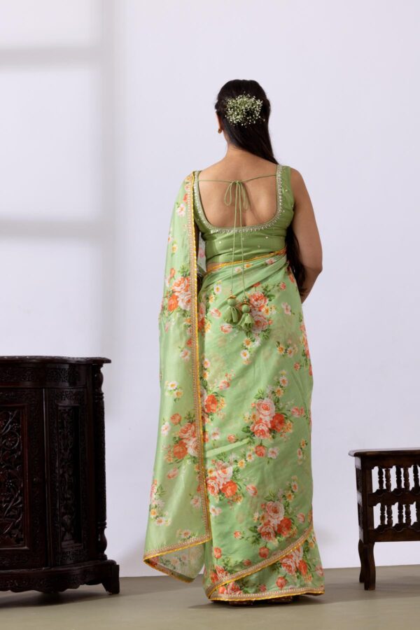 GULMEHER PISTA GREEN DIGITAL PRINT CHANDARY READY TO WEARE SAREE SET OF 2