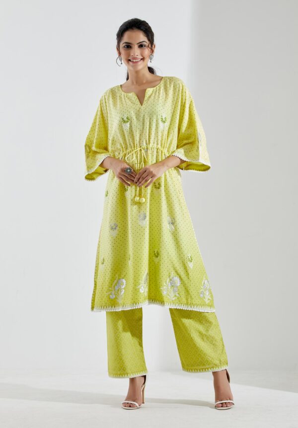 Nargis Lime Green Ombre 2Pcs Kaftan Set