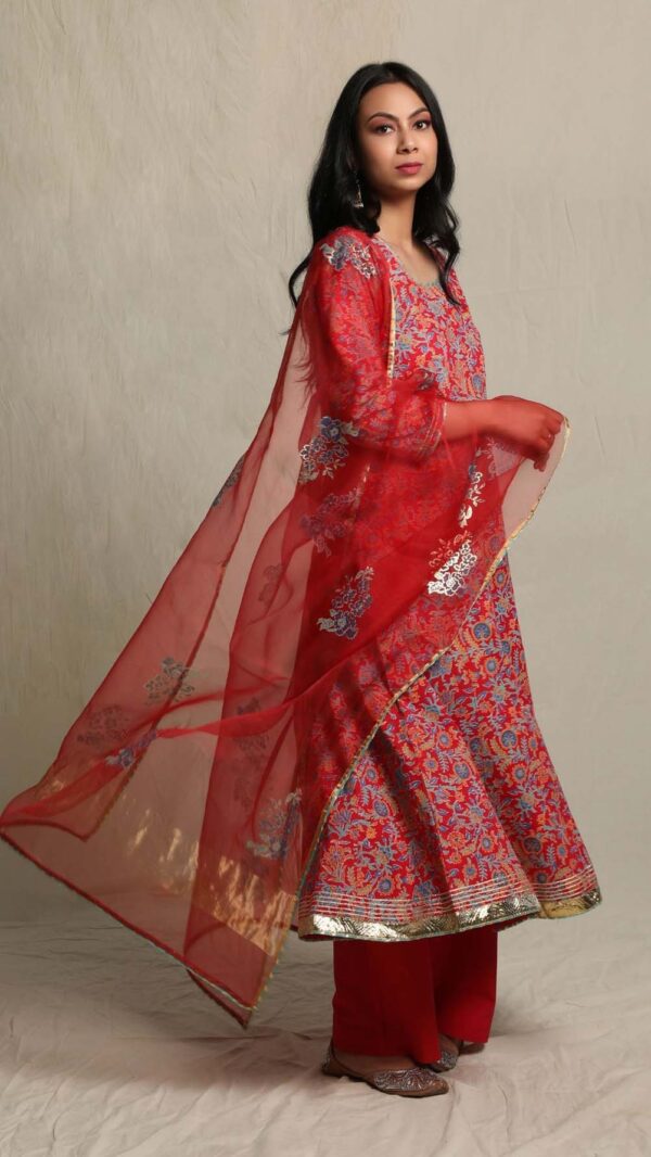 MAKHMAL RED ANARKALI SET