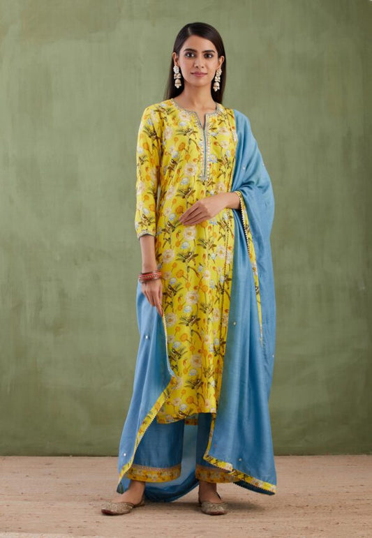 Umang Yellow Digital Printed Straight 3 Pcs Set