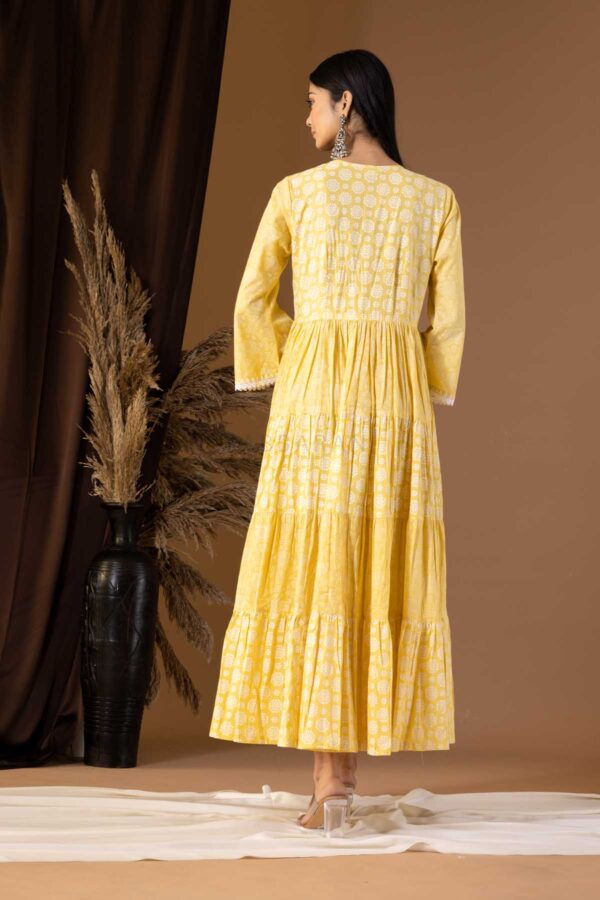 PHAGUN YELLOW KHADI PRINTED COTTON CAMBRIC DRESS