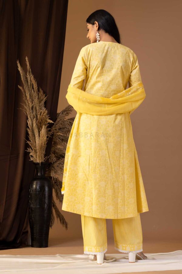 PHAGUN YELLOW KHADI PRINTED COTTON CAMBRIC KURTA SET OF 3