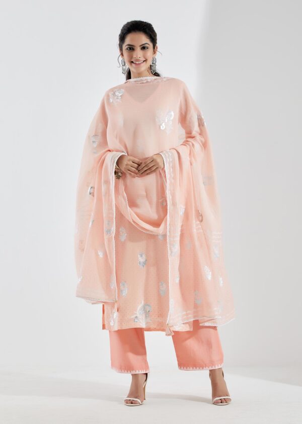 Noor Light Peach Straight Kurta 3Pc Set