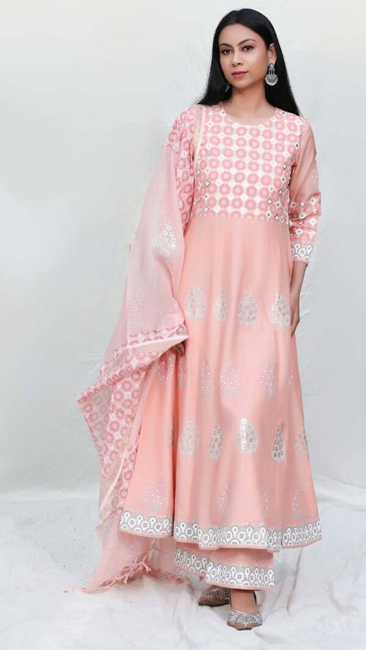 SILK AFFAIR PEACH ANARKALI SUIT