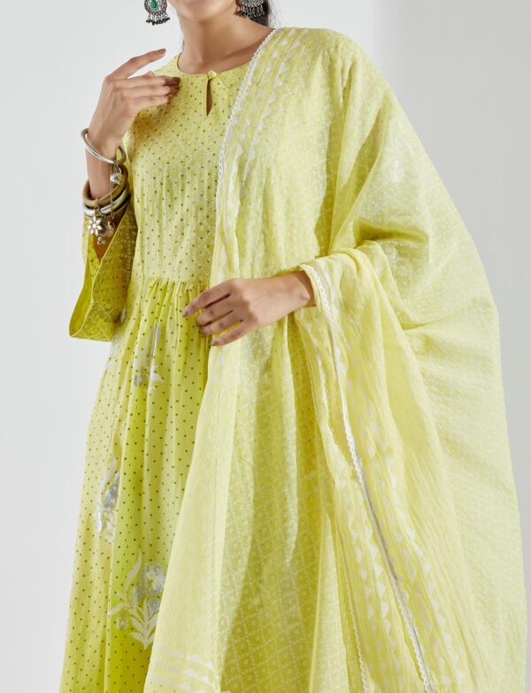 Nargis Lime Green Ombre 3Pcs Gathered Yoke Kurta Set