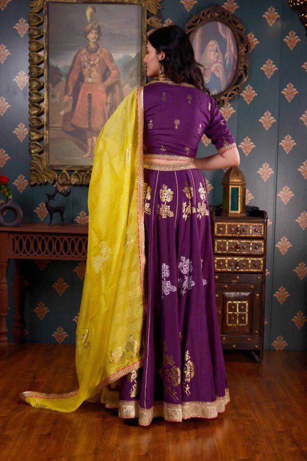 Jashan Foil Printed Cotton Silk Purple Lehenga Set