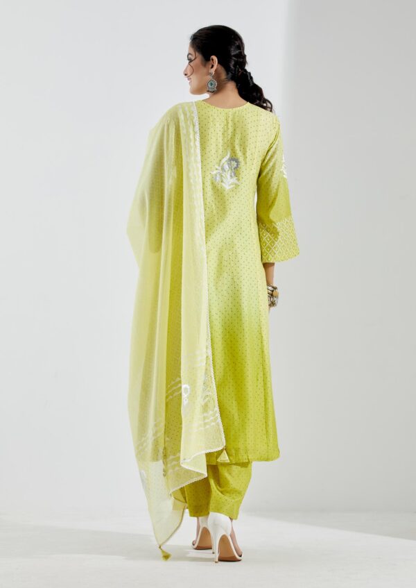 Nargis Lime Green Ombre 3Pcs Gathered Yoke Kurta Set