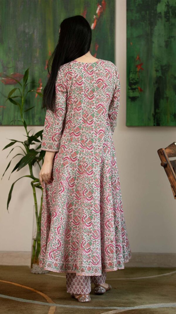 Masakali Pink Hand Block Printed Anarkali with Gotta Lace Work