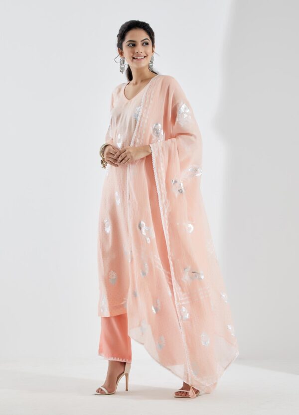 Noor Light Peach Straight Kurta 3Pc Set