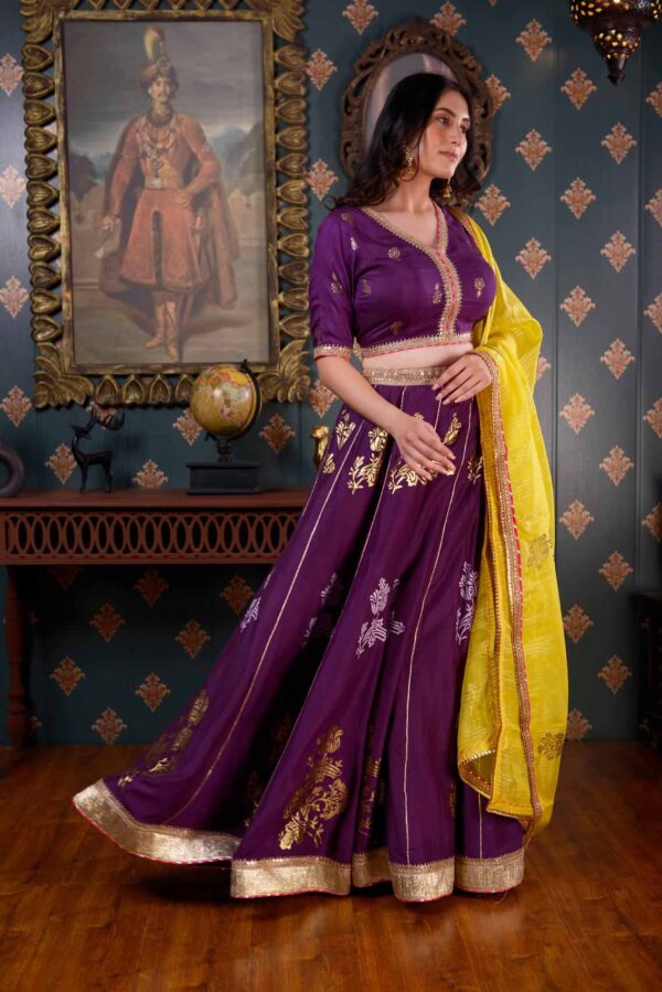 Jashan Foil Printed Cotton Silk Purple Lehenga Set