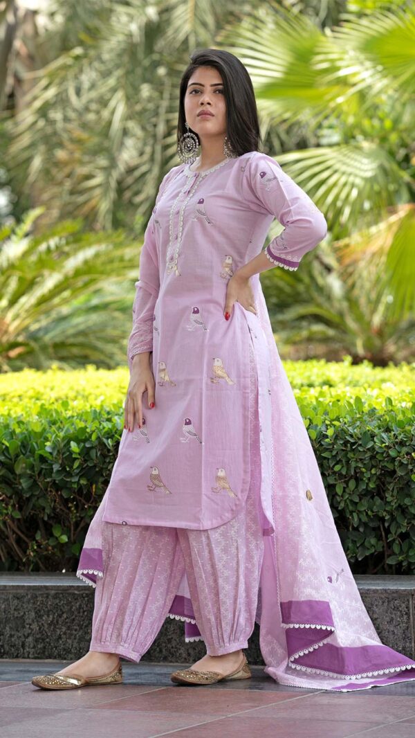 Bahar Lilac Hand Block Printed Kurta with Gotta Lace Work and Harem Pant