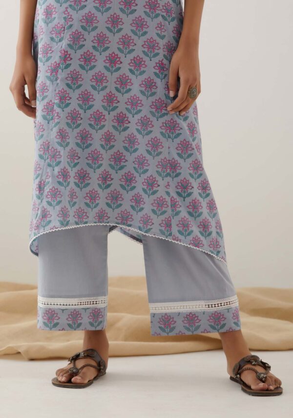 Gulal Light Powder Blue Handblock Printed Salwar Kurta with Lace Finish