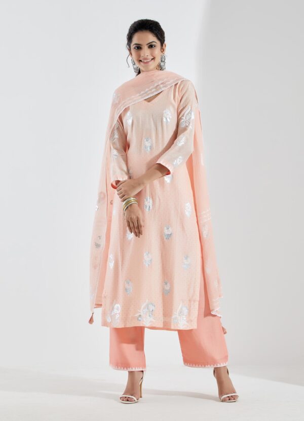 Noor Light Peach Straight Kurta 3Pc Set