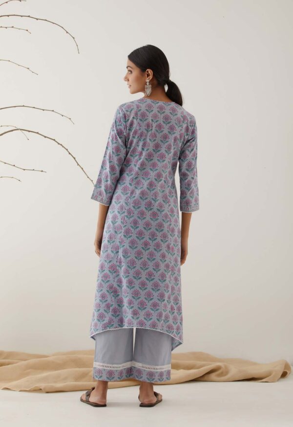 Gulal Light Powder Blue Handblock Printed Salwar Kurta with Lace Finish