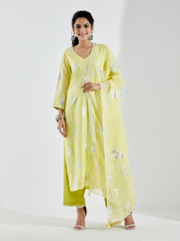 Noor Lime Green Straight Kurta 3Pc Set