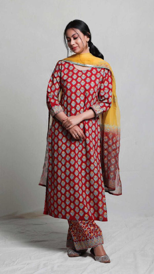 MAKHMAL RED KURTA WITH PLAZO