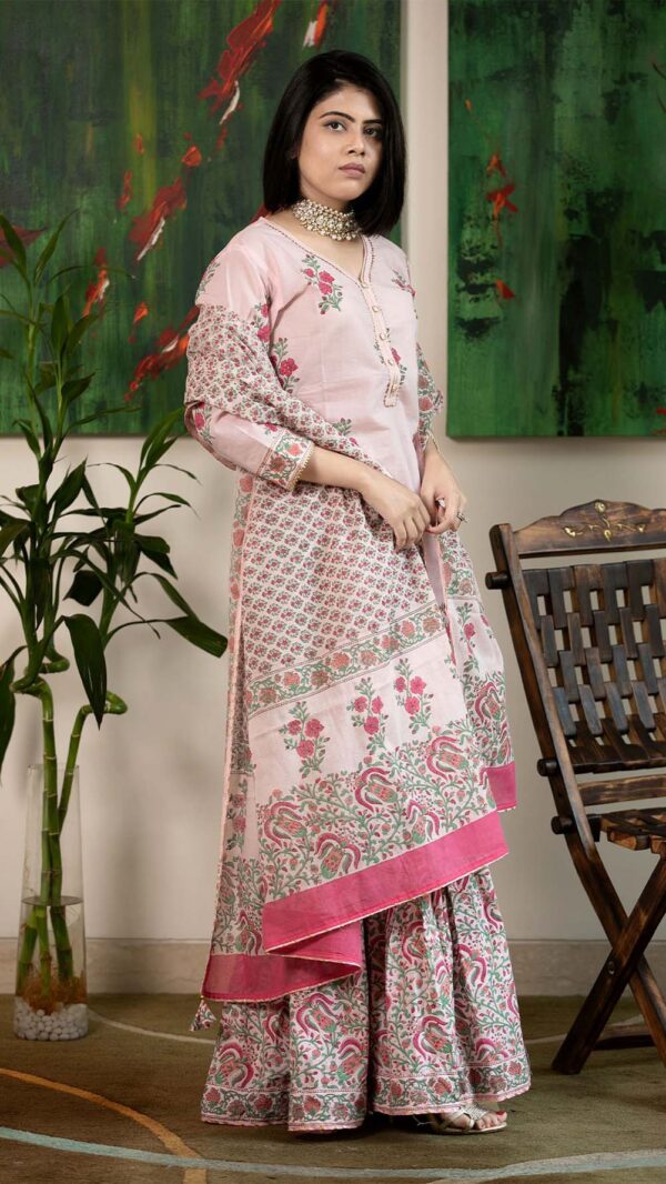 Masakali Pink Hand Block Printed Garara with Gotta Lace Work