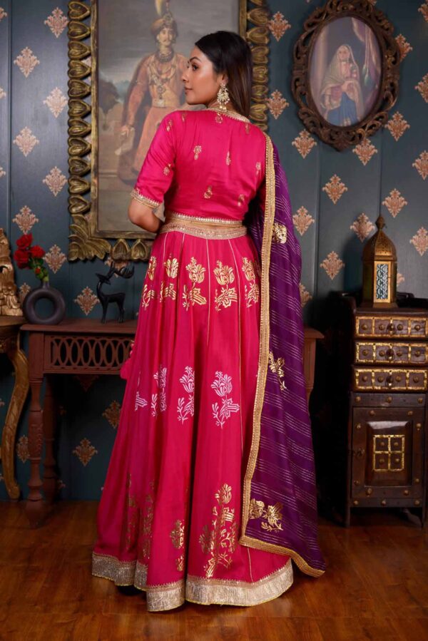 Jashan Foil Printed Cotton Silk Rani Lehenga Set