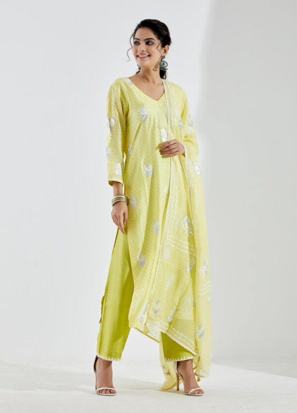 Noor Lime Green Straight Kurta 3Pc Set