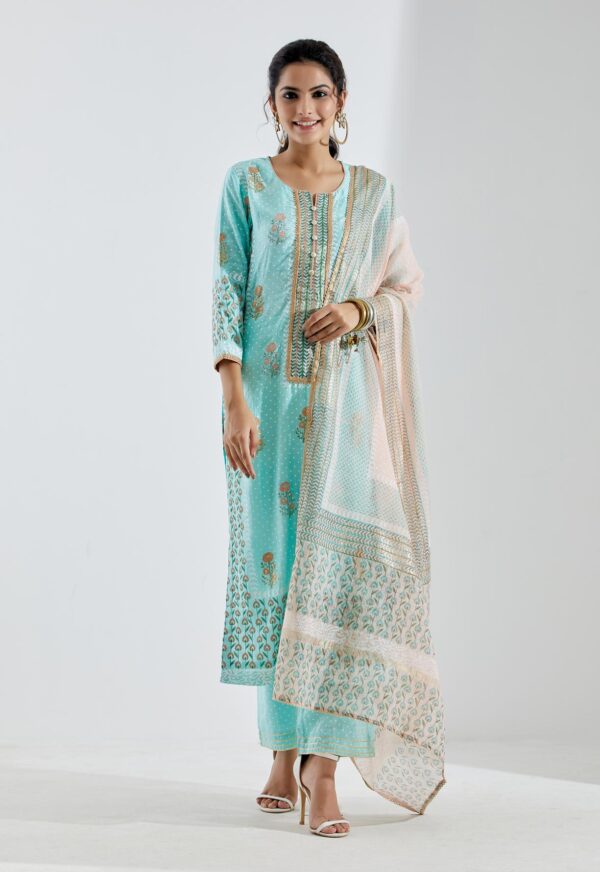 Gul Bahaar Sea Green Straight Kurta 3Pc Set