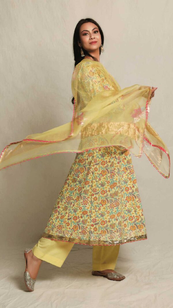 MAKHMAL YELLOW ANARKALI SET