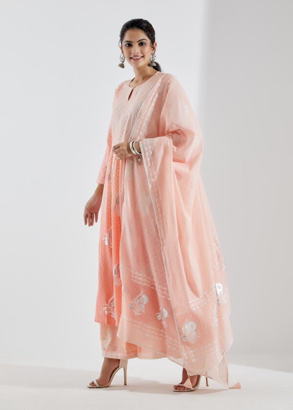 Nargis Peach Ombre 3Pcs Gathered Yoke Kurta Set