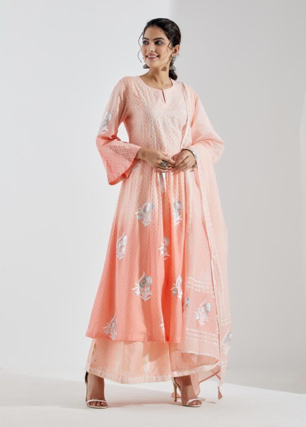 Nargis Peach Ombre 3Pcs Gathered Yoke Kurta Set