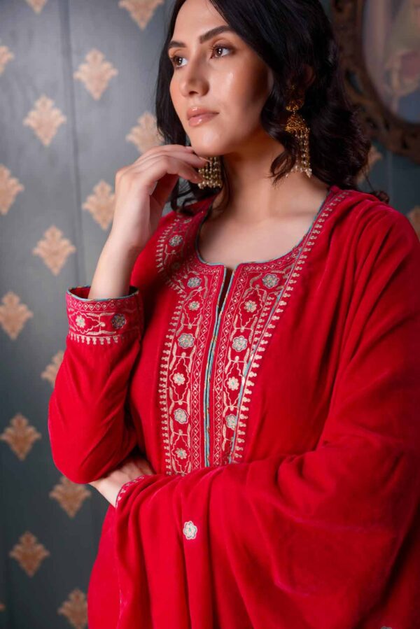 Jashan Ari Embroidery Rani Velvet Kurta Set