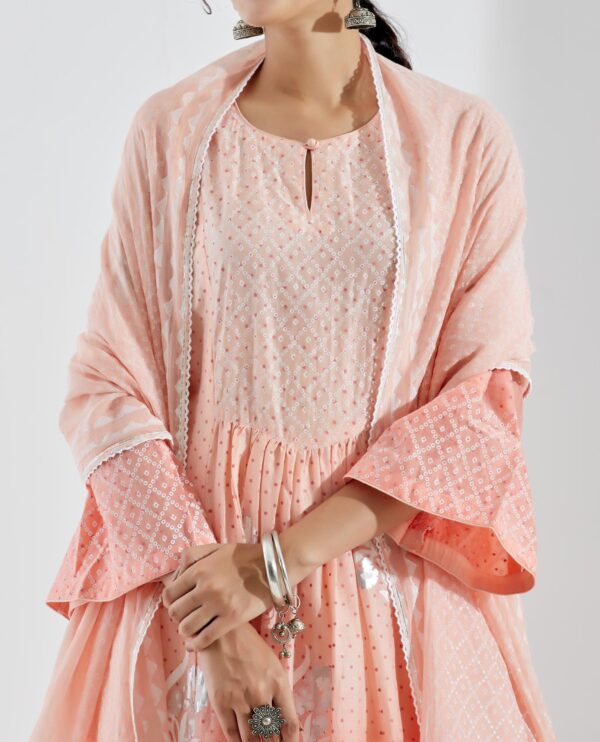 Nargis Peach Ombre 3Pcs Gathered Yoke Kurta Set