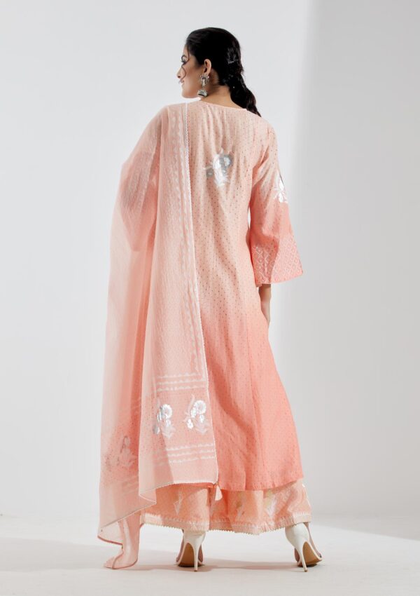 Nargis Peach Ombre 3Pcs Gathered Yoke Kurta Set