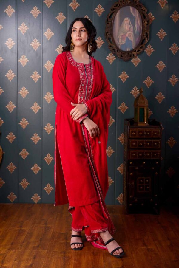 Jashan Ari Embroidery Rani Velvet Kurta Set