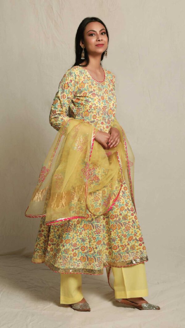 MAKHMAL YELLOW ANARKALI SET