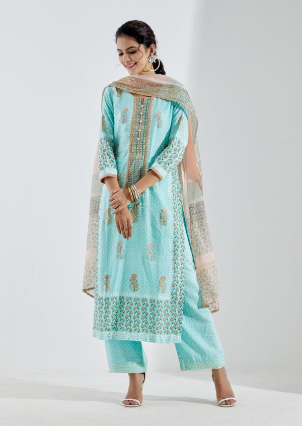 Gul Bahaar Sea Green Straight Kurta 3Pc Set