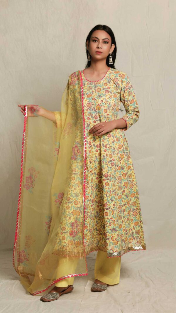 MAKHMAL YELLOW ANARKALI SET